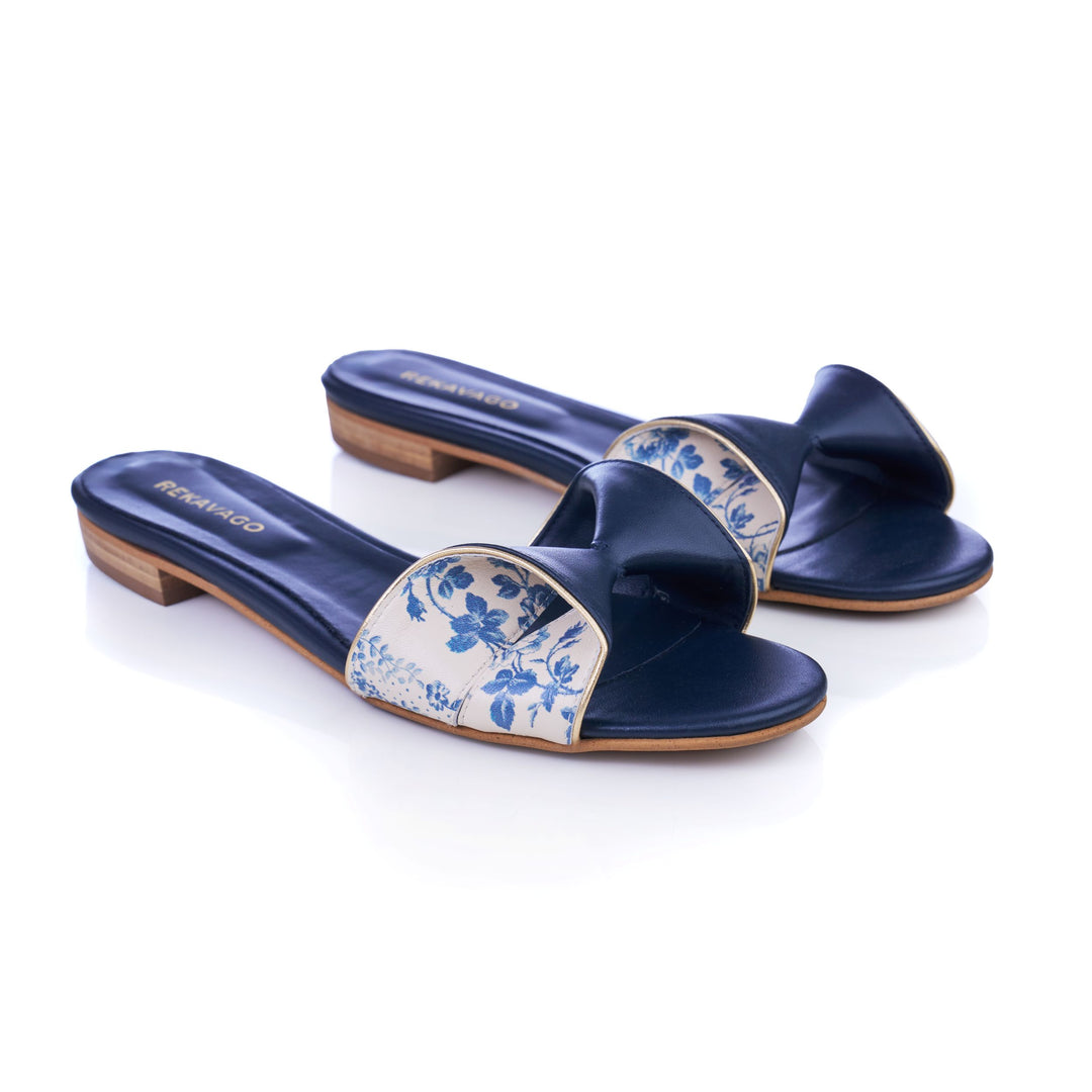 ALMITA SLIPPERS NAVY ROSE