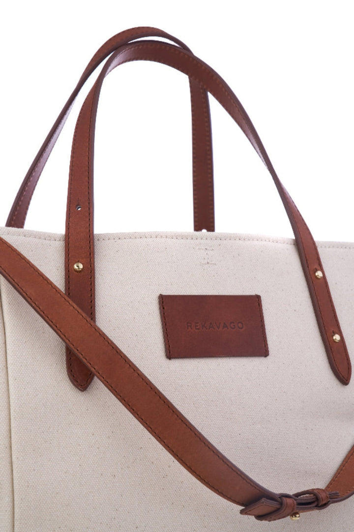 THE BOSS ON VACAY SHOPPER TÁSKA CUOIO&WHITE CANVAS